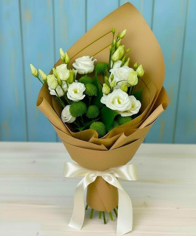 Букет цветов из: Хризантемы и Лизиантусы в Кстово