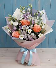 Букет цветов из:  Лизиантусы, Розы, Альстромерии и Гипсофила #REPLACE_PRED# Кстово
