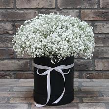 Цветочная композиция из Гипсофила в шляпной коробке в Кстово